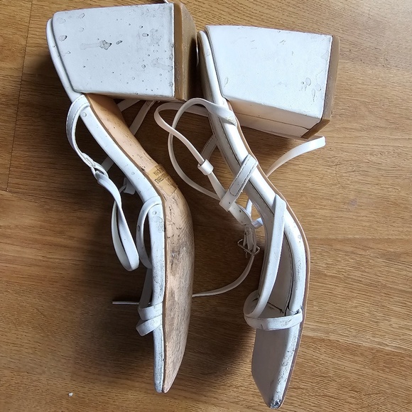 Well Worn Laced Strap White Block Chunky Heels Size 6 - Picture 2 of 6